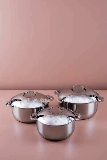 3-Piece Silver & Gold Stainless Steel Hot Pot Set – 2.0L, 2.5L & 3.5L