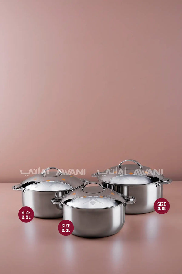 3-Piece Silver & Gold Stainless Steel Hot Pot Set – 2.0L, 2.5L & 3.5L