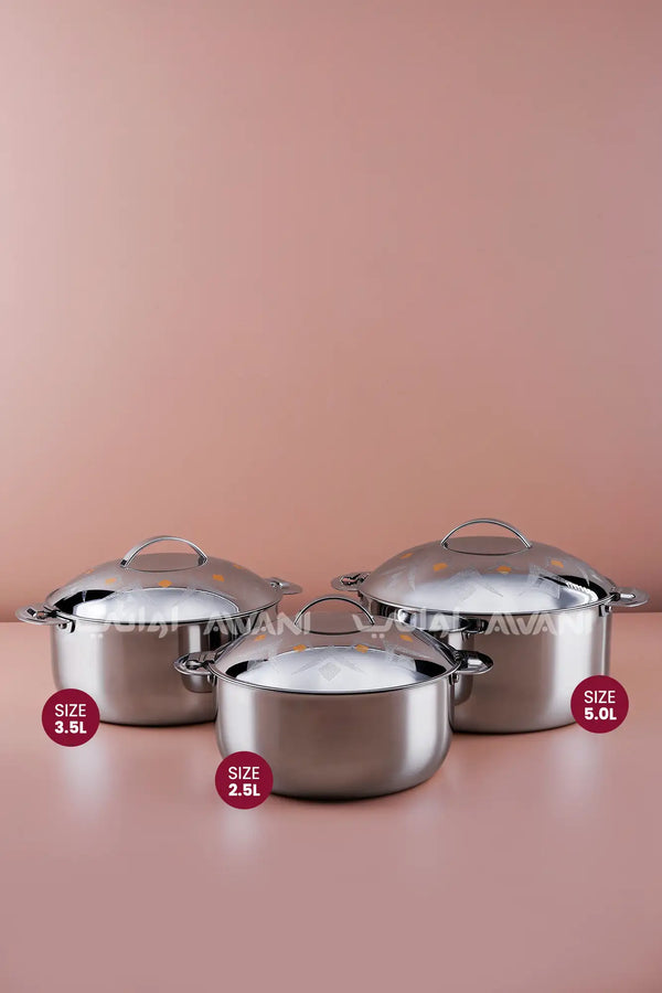 3-Piece Silver & Gold Stainless Steel Hot Pot Set – 2.5/3.5/5
