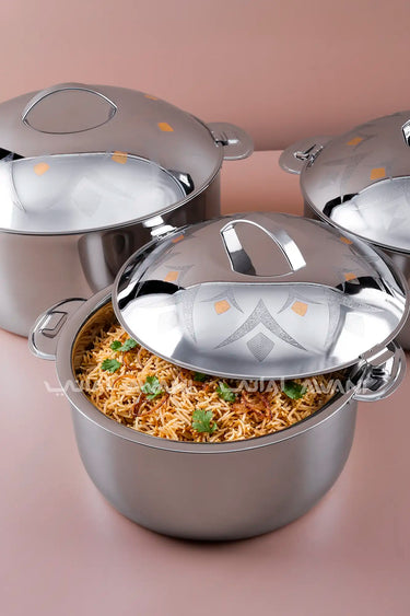 3-Piece Silver and gold Stainless Steel Hot Pot Set – 5/7.5/10