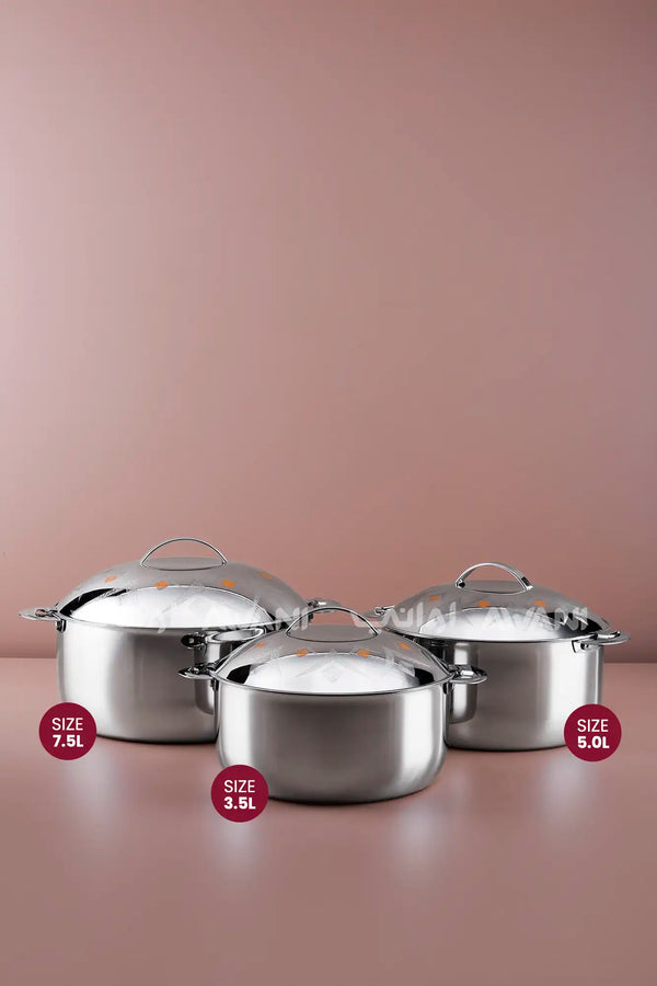 3-Piece Silver & Gold Stainless Steel Hot Pot Set – 3.5/5/7.5