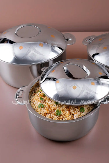 3-Piece Silver & Gold Stainless Steel Hot Pot Set – 3.5/5/7.5