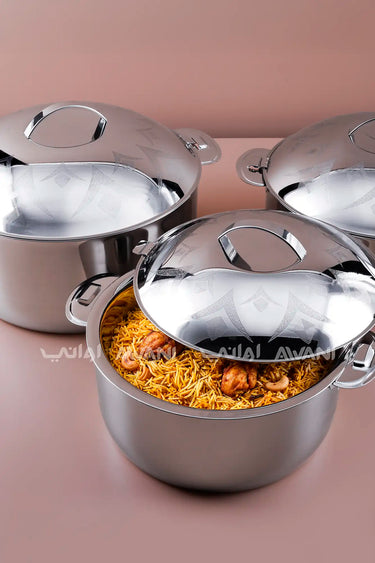 3-Piece Silver  Stainless Steel Hot Pot Set –   5/7.5/10 L
