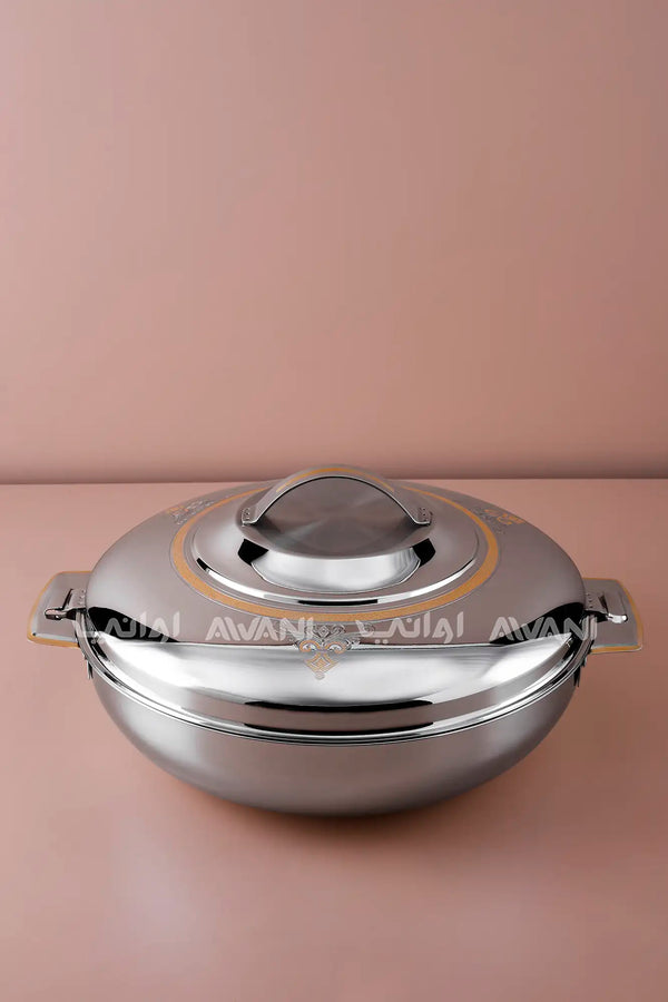 36cm Stainless Steel Hot Pot – Silver with Gold Floral Accents