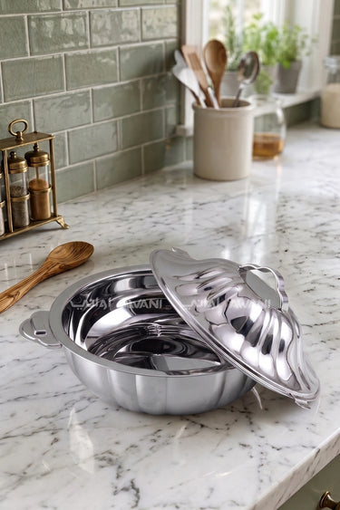 2L Stainless Steel Hotpot | Fluted Insulated Casserole Serving Dish