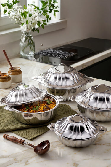 3.5L Stainless Steel Hotpot | Fluted Insulated Casserole Serving Dish