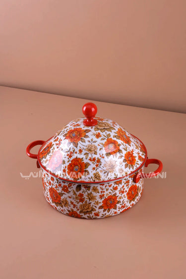 Floral Print Stainless Steel Hot Pot – 2500 ml - Red / Orange