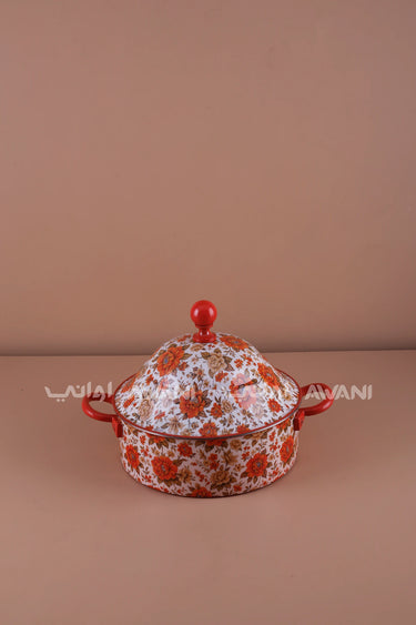 Floral Print Stainless Steel Hot Pot – 3500 ml - Red / Orange