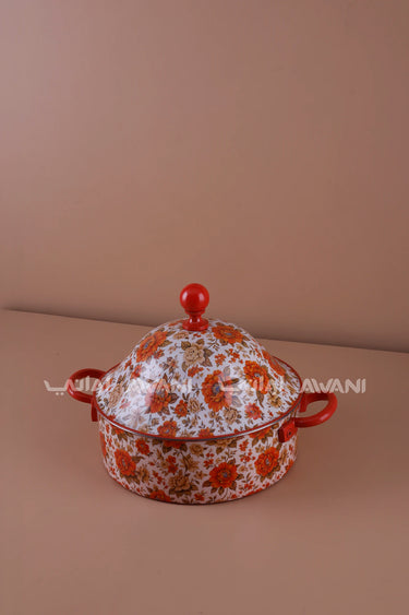 Floral Print Stainless Steel Hot Pot – 3500 ml - Red / Orange