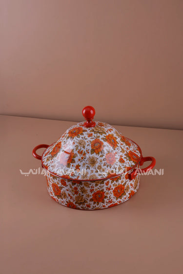 Floral Print Stainless Steel Hot Pot – 5000 ml - Red / Orange