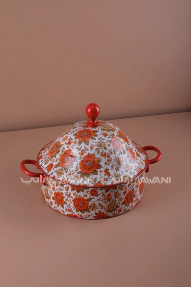 Floral Print Stainless Steel Hot Pot – 5000 ml - Red / Orange