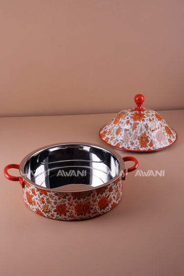 Floral Print Stainless Steel Hot Pot – 5000 ml - Red / Orange