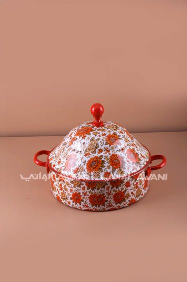 Floral Print Stainless Steel Hot Pot – 8000 ml - Red / Orange