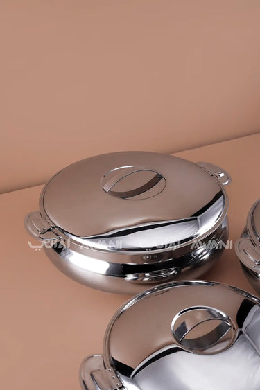 3-Piece Leaf Design Stainless Steel  Hot Pot Set – Keep Meals Warm for the Family - 2L,3L,4L