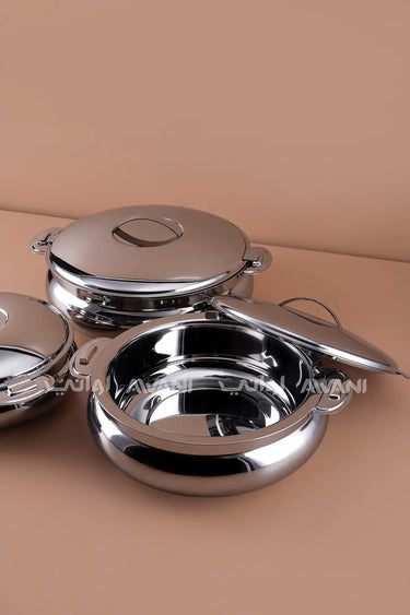 3-Piece Leaf Design Stainless Steel  Hot Pot Set – Keep Meals Warm for the Family - 2L,3L,4L
