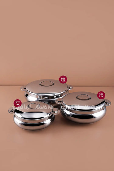 3-Piece Leaf Design Stainless Steel  Hot Pot Set – Keep Meals Warm for the Family - 2L,3L,4L