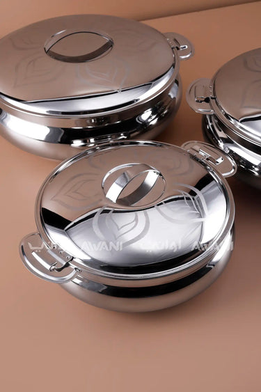 3-Piece Leaf Design Stainless Steel  Hot Pot Set – Keep Meals Warm for the Whole Family - 2L,3L,4L