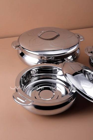3-Piece Leaf Design Stainless Steel  Hot Pot Set – Keep Meals Warm for the Whole Family - 2L,3L,4L