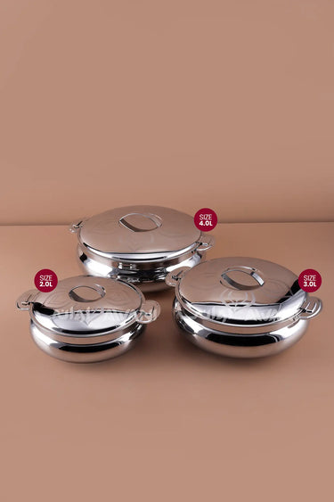 3-Piece Leaf Design Stainless Steel  Hot Pot Set – Keep Meals Warm for the Whole Family - 2L,3L,4L