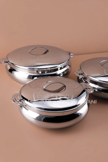 3-Piece Leaf Design Stainless Steel  Hot Pot Set – Keep Meals Warm for the Family - 3L,4L,6L