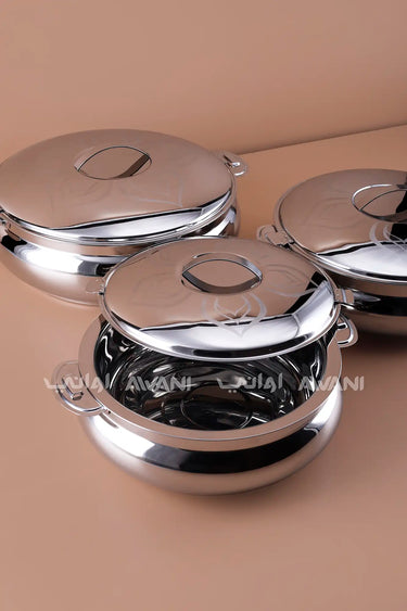 3-Piece Leaf Design Stainless Steel  Hot Pot Set – Keep Meals Warm for the Family - 3L,4L,6L