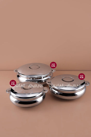3-Piece Leaf Design Stainless Steel  Hot Pot Set – Keep Meals Warm for the Family - 3L,4L,6L