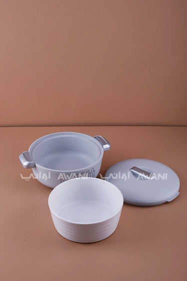 2.3L Round Ceramic Food Warmer with(Grey & White)