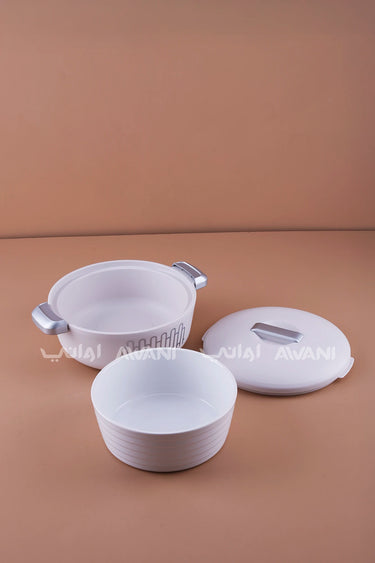 2.3L Round Ceramic Food Warmer with(Beige & White)