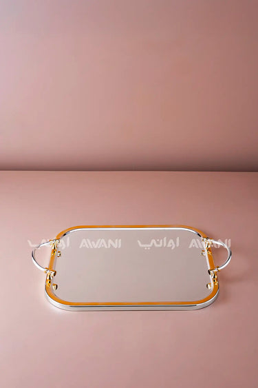 Silver & Gold Rim Mirrored Serving Tray - M