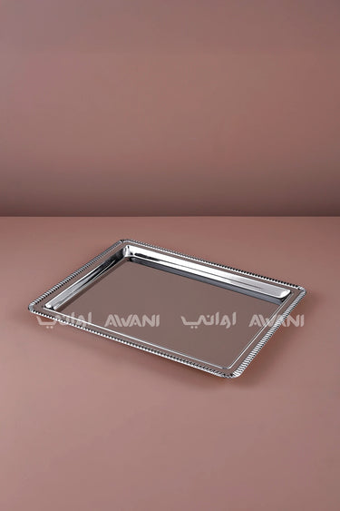 Rectangular Silver Serving Tray Beaded Rim