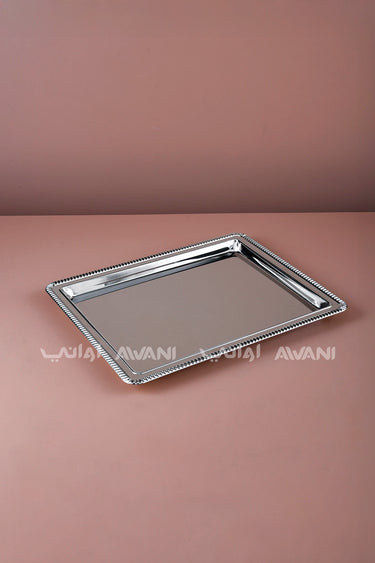 Rectangular Silver Serving Tray Beaded Rim