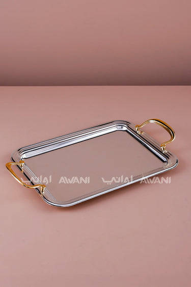 SILVER TRAY W/GOLD HANDLE