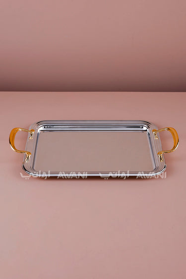 SILVER TRAY W/GOLD HANDLE