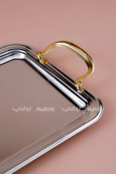 SILVER TRAY W/GOLD HANDLE