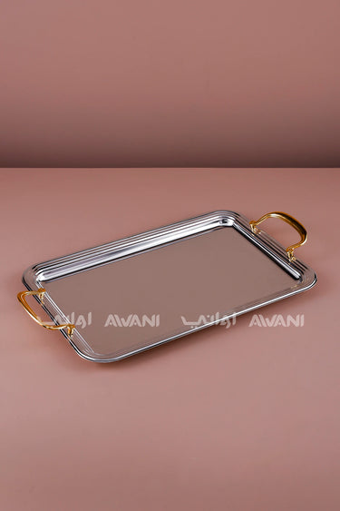 Stainless Steel Rectangular Serving Tray with gold handle