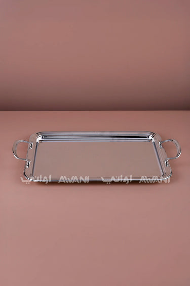 Ribbed-Edge Stainless Steel Rectangular Serving Tray