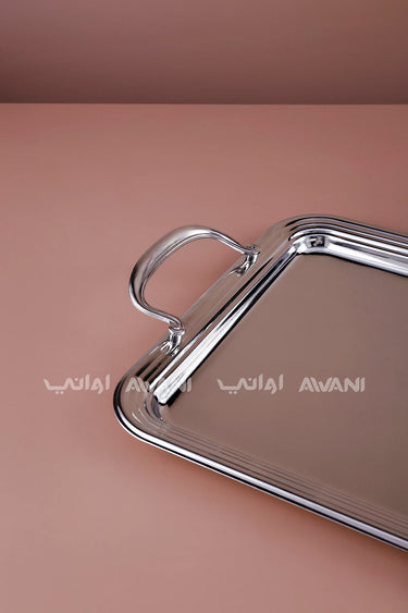 Ribbed-Edge Stainless Steel Rectangular Serving Tray