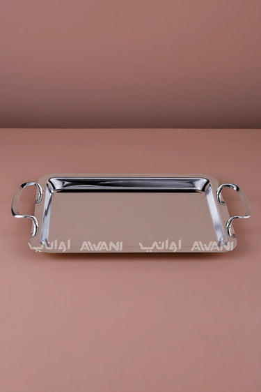 Rectangular Silver Serving Tray with Silver Curved Handles
