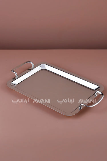 Rectangular Silver Serving Tray with Silver Curved Handles