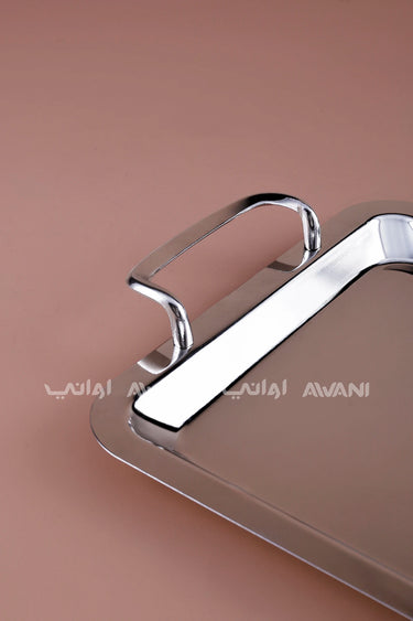Rectangular Silver Serving Tray with Silver Curved Handles