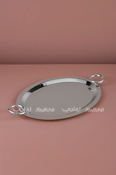 Oval Silver Serving Tray with Circular Loop Handles