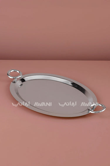 Oval Silver Serving Tray with Circular Loop Handles
