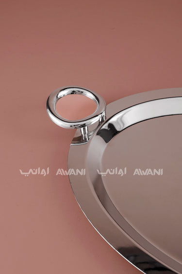 Oval Silver Serving Tray with Circular Loop Handles