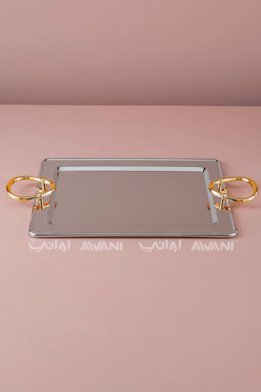 Rectangular Serving Tray with Gold Handle