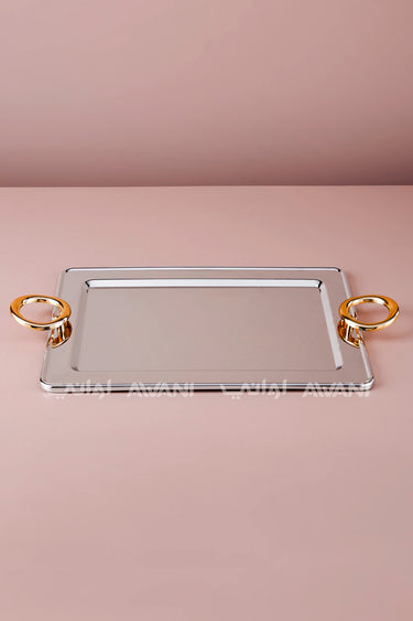 SILVER TRAY W/GOLD HANDLE