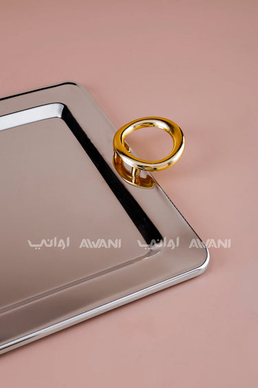 Rectangular Serving Tray with Gold Handle