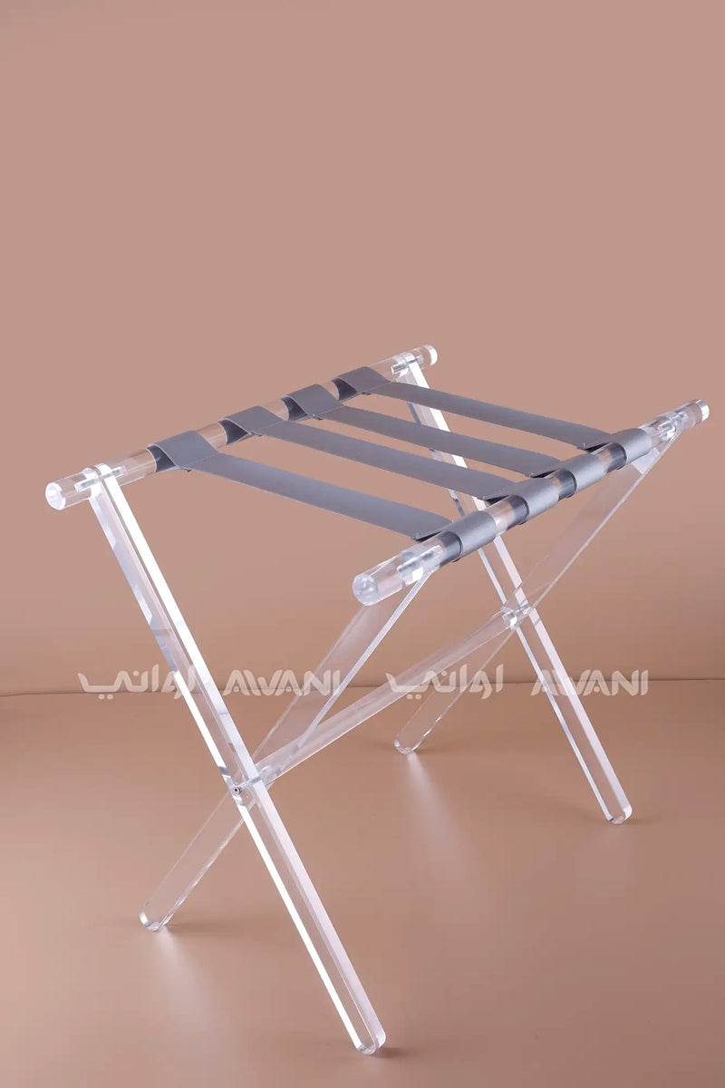 Acrylic Folding Table with Leather Straps – Clear Stand - Grey color