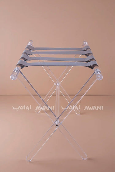 Acrylic Folding Table with Leather Straps – Clear Stand - Grey color