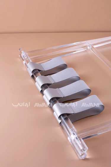 Acrylic Folding Table with Leather Straps – Clear Stand - Grey color