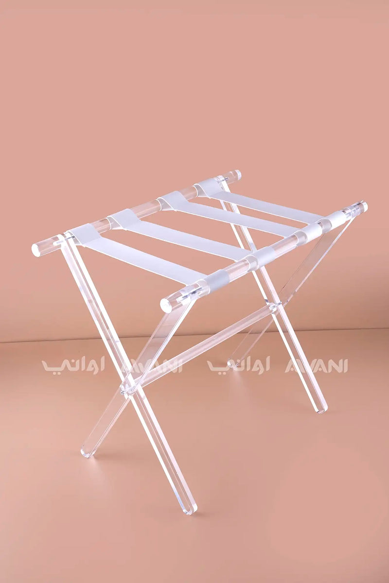 Acrylic Folding Table with Leather Straps – Clear Stand - White color